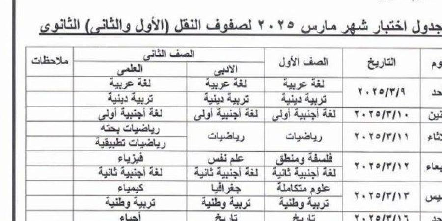 جدول امتحانات شهر مارس 2025 محافظة الجيزة ..مواعيد رسمية - خبر صح