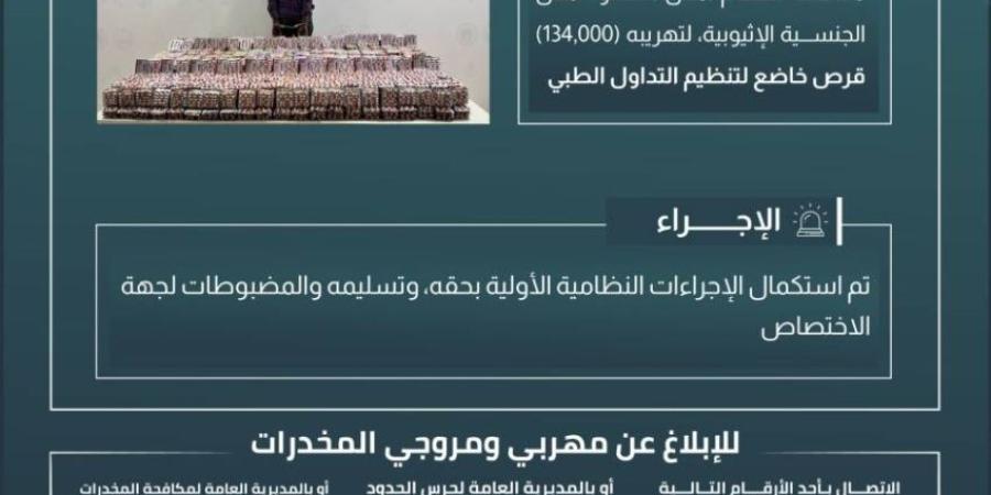 حرس الحدود بجازان يقبض على مخالف لنظام أمن الحدود لتهريبه 134.000 قرص خاضع لتنظيم التداول الطبي - خبر صح